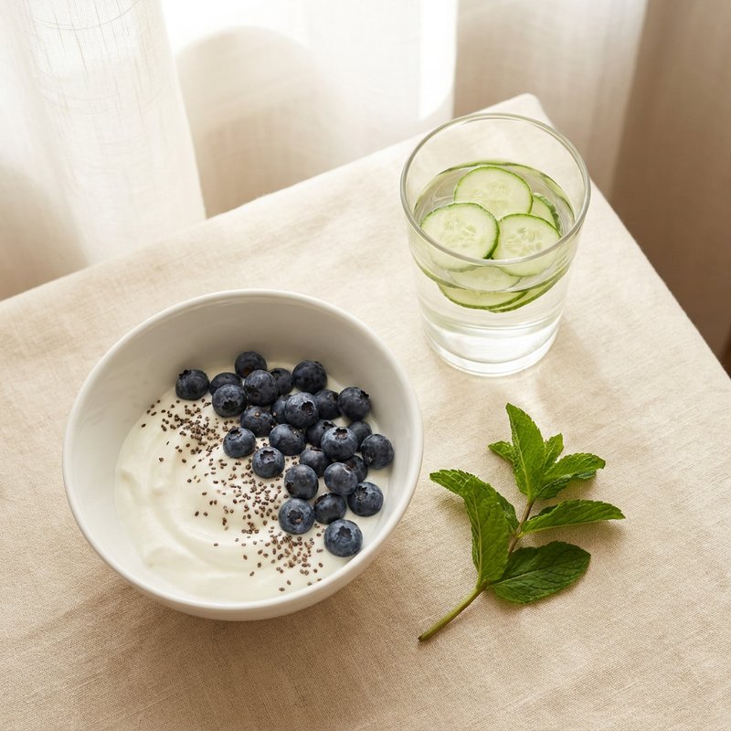 Wellness breakfast with yogurt, berries and chia
