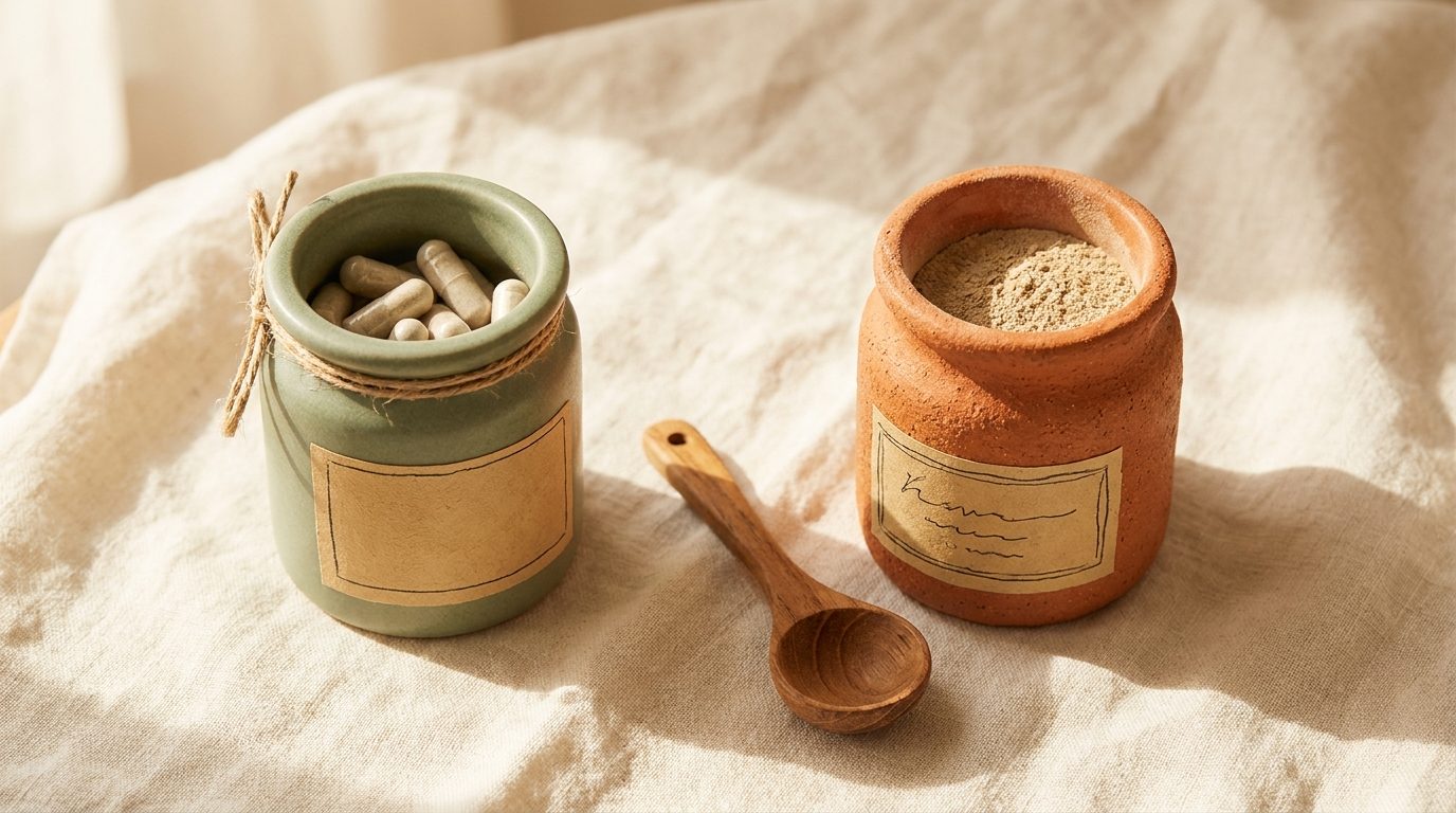 A sage ceramic jar and a terracotta jar side by side